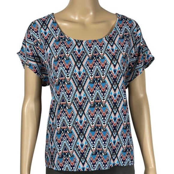 Wishful Park Blue and Orange Button Down Blouse - Picture 1 of 11